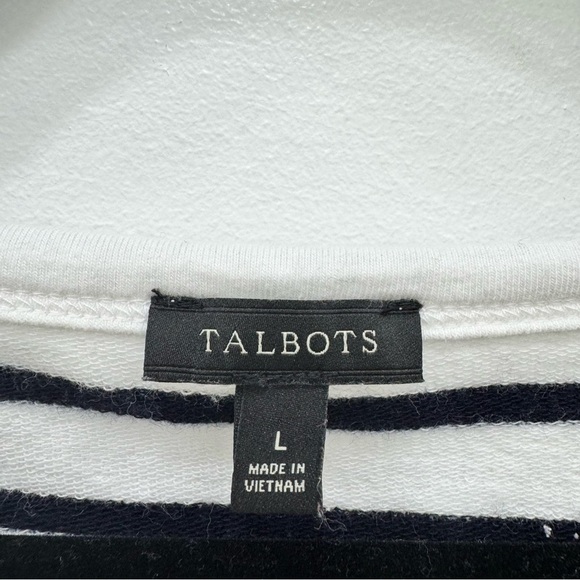 Talbots Navy White Stripe Nautical Crewneck Sweater Sz Lg - Picture 3 of 5